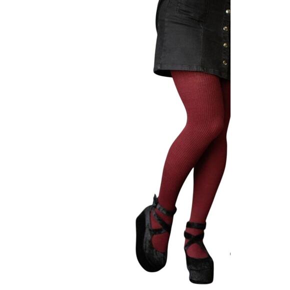 Italian Merino Wool Tights Small Burgundy Karla Ribbed Wine B.ella New Hosiery - Picture 6 of 6